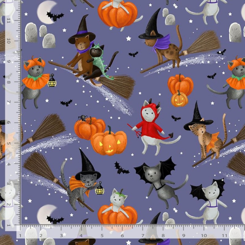 Dear Stella STELLA D3121 WISTERIA – Purranormal Halloween Cat 100% Cotton Fabric for Sewing & Crafts (DS Purranormal 1)