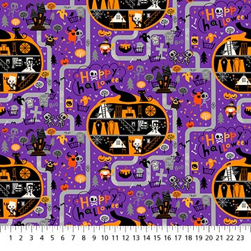 Patrick Lose Halloween Town Ghosts Pumpkins Skeletons Purple Remnant (33cm x 110cm PL Ghoultide Greetings 1)