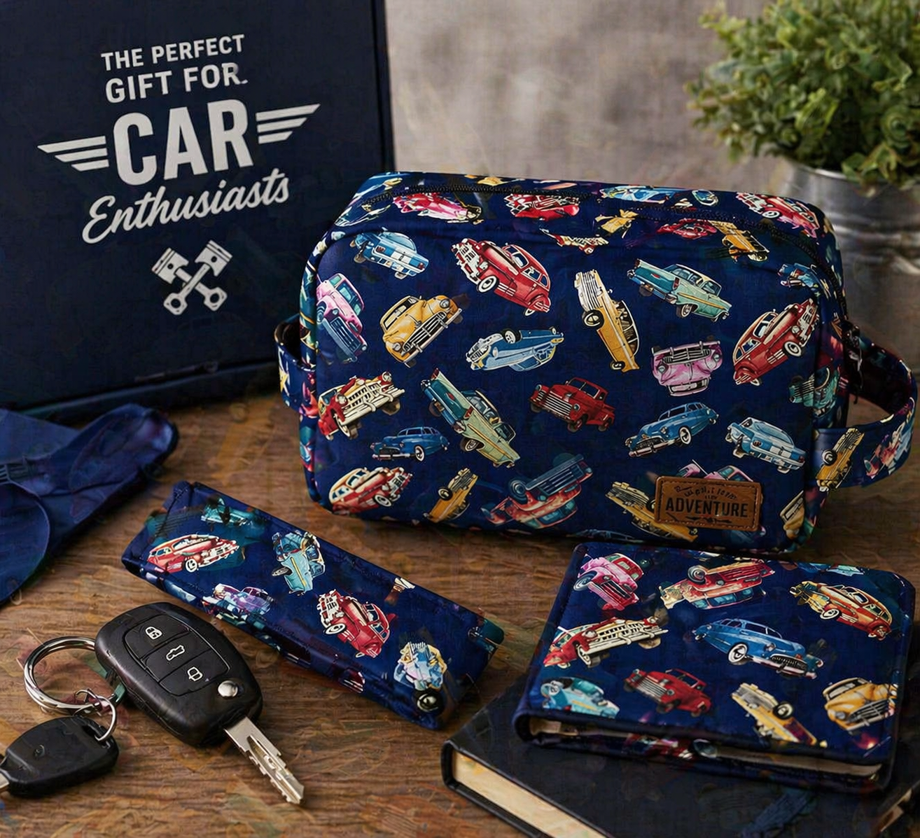 Michael Miller DCX12526 Navy Route 66 Classic Cars 100% Cotton Remnant (58cm x 112cm MM Route 66 1)