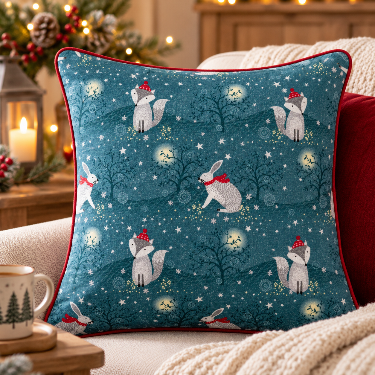 Nutex 81920 Colour 1 Bunnies & Foxes Christmas Festive Grey 100% Cotton Fabric For Sewing & Crafts (Nutex Winter Sparkle 1)