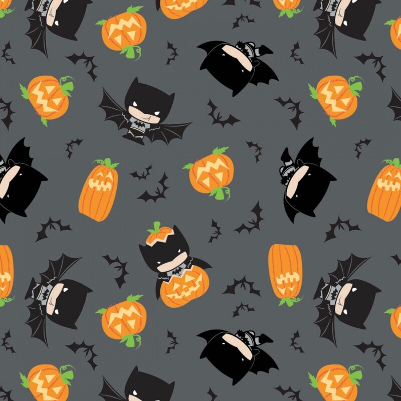Camelot Fabrics DC Comics Batman Pumpkins Bats Grey Halloween Character Remnant (50cm x 110cm Batman 1)