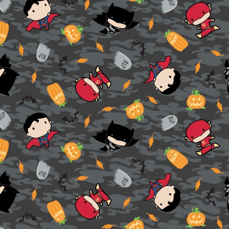 Camelot Fabrics DC Comics Batman Superman Pumpkins Grey Halloween Remnant (32cm x 110cm Batman 2)