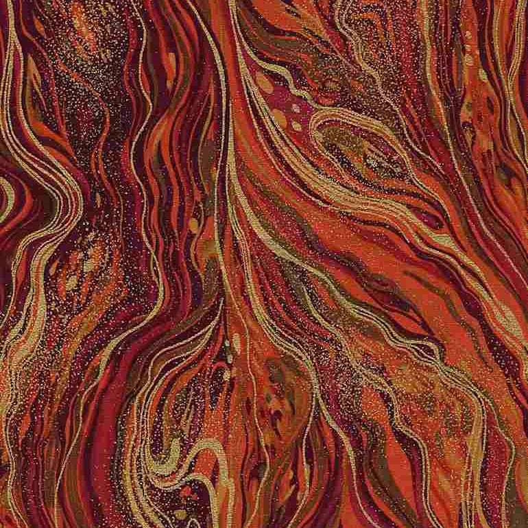 Timeless Treasures Funky Swirl Metallic Pattern Abstract Marbling Gold Rust Orange (TT Harvest Marble)
