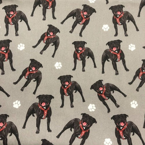 Quirky Cottons Dog Breed Loyal Staffie Animal Grey Remnant (37cm x 81cm QC Staffordshire Bull Terrier)