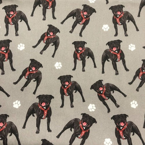 Quirky Cottons Dog Breed Loyal Staffie Animal Grey Remnant (19cm x 115cm QC Staffordshire Bull Terrier)