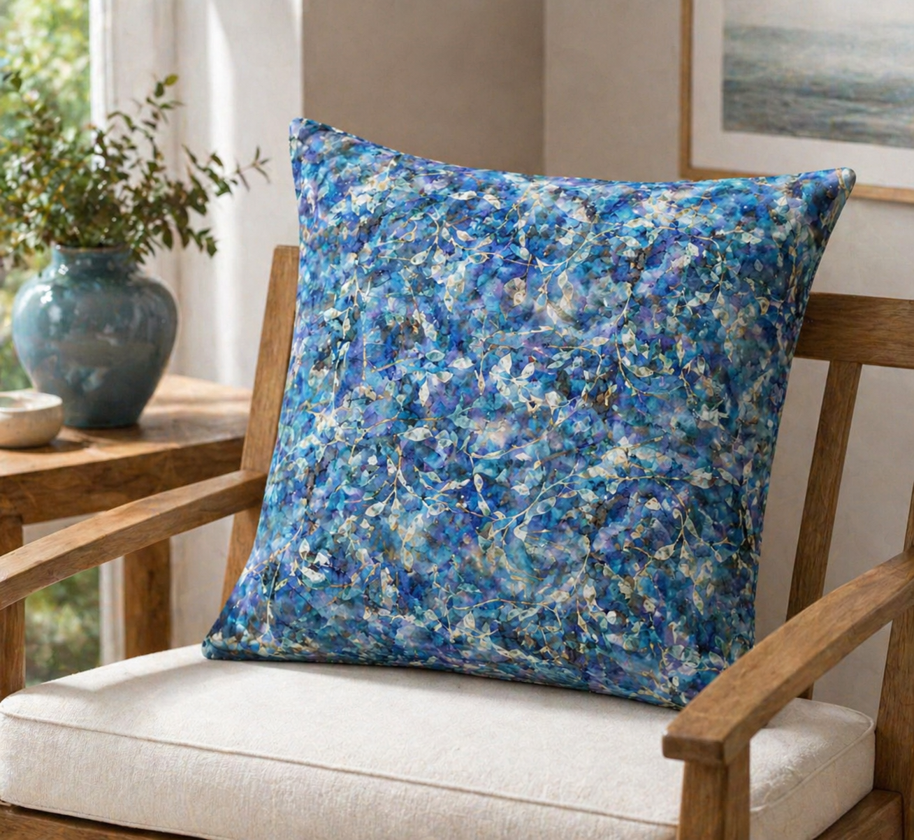 Crafty By Chatham Glyn CC304 BATIK TRAIL 04 100% Cotton Digital Extra Wide Fabric – Blue & Teal Leaf Vine Batik Craft Cotton (CC Batik Trail 4)
