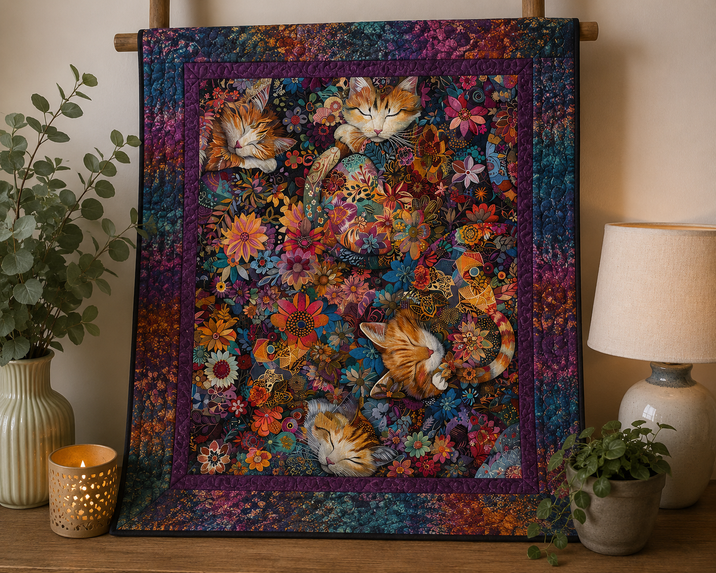 Timeless Treasures CAT CD4113 Multi Calico Cat Floral Sleeping Cat 100% Cotton Fabric | Quilting, Dressmaking & Craft Fabric (TT Calico Cat 1)