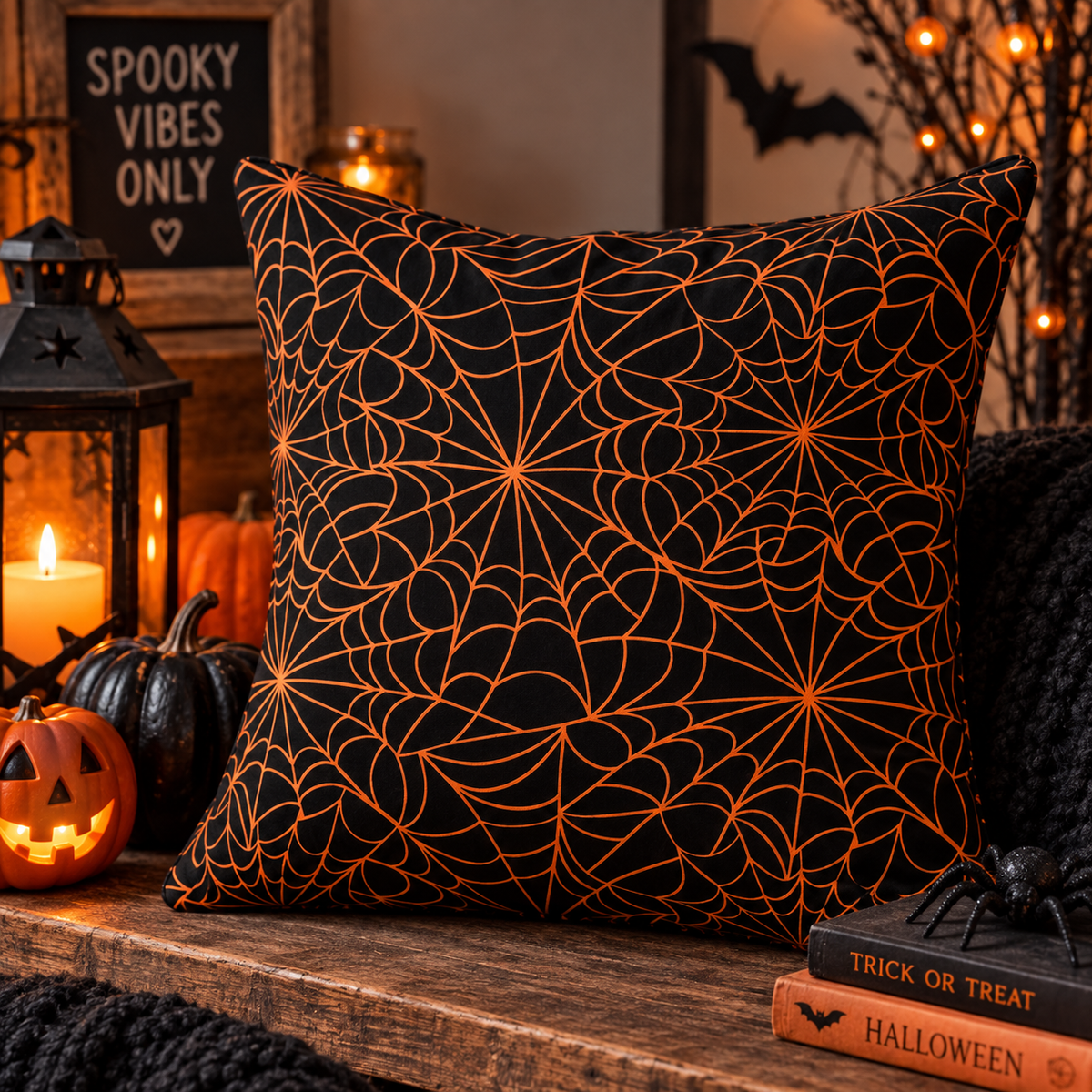 P & B Textiles MMAS 6264 KO Midnight Masquerade Black & Orange Spiderweb Halloween Quilting 100% Cotton Fabric for Sewing & Crafts (PB Midnight Masquerade 4)