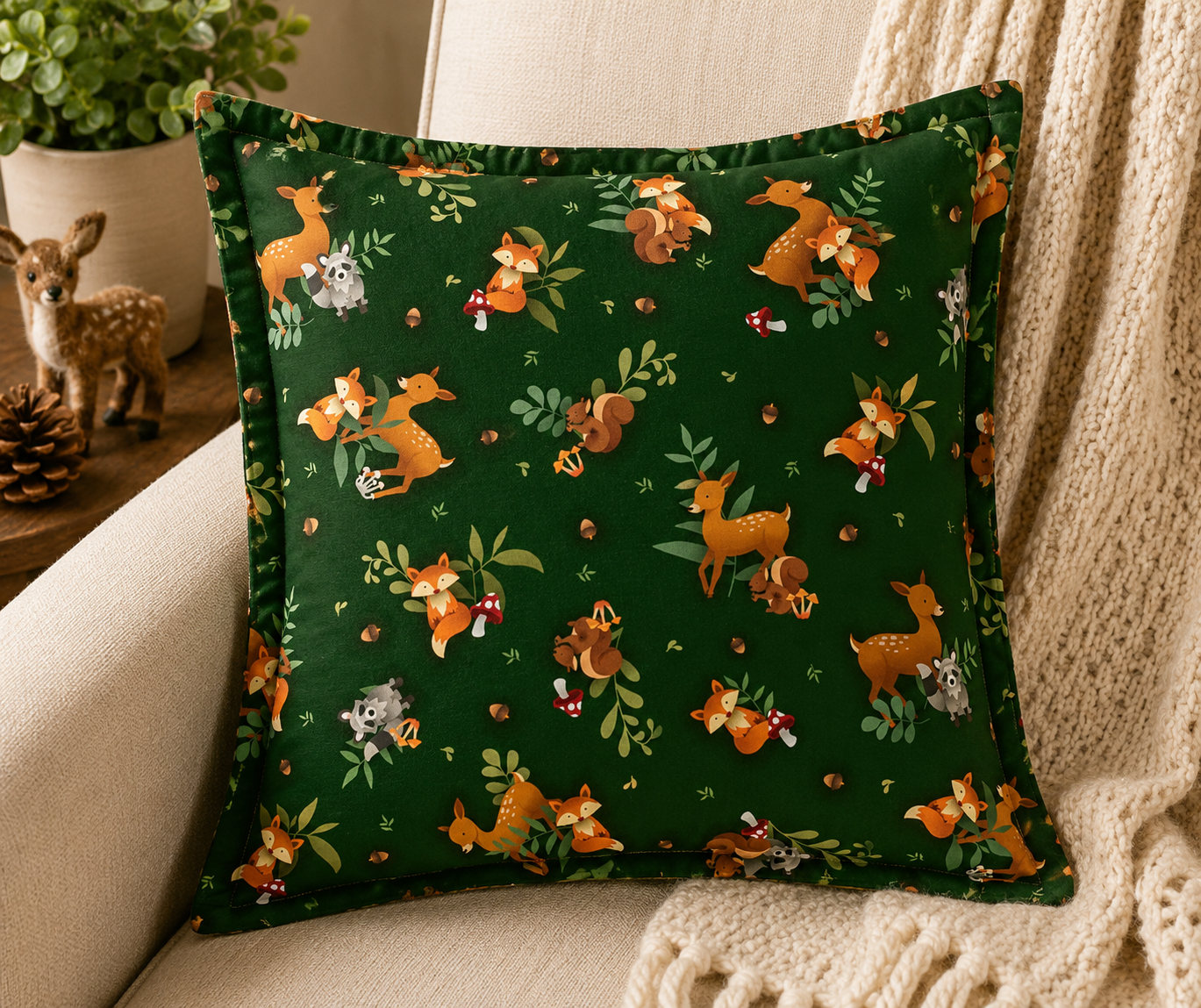 P & B Textiles FABL 6255 DG – Woodland Friends Forest Animal 100% Cotton Fabric for Sewing & Crafts (PB Fablewood 1)