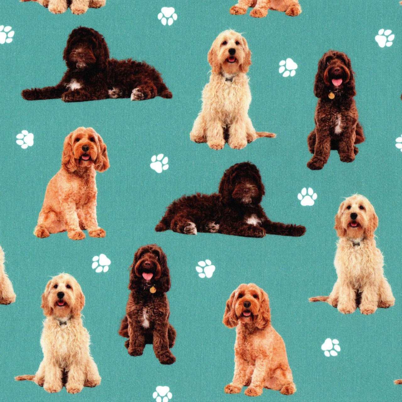 Quirky Cottons Dog Breed Cockapoo Animal Blue Remnant (24cm x 156cm QC Cockapoo)