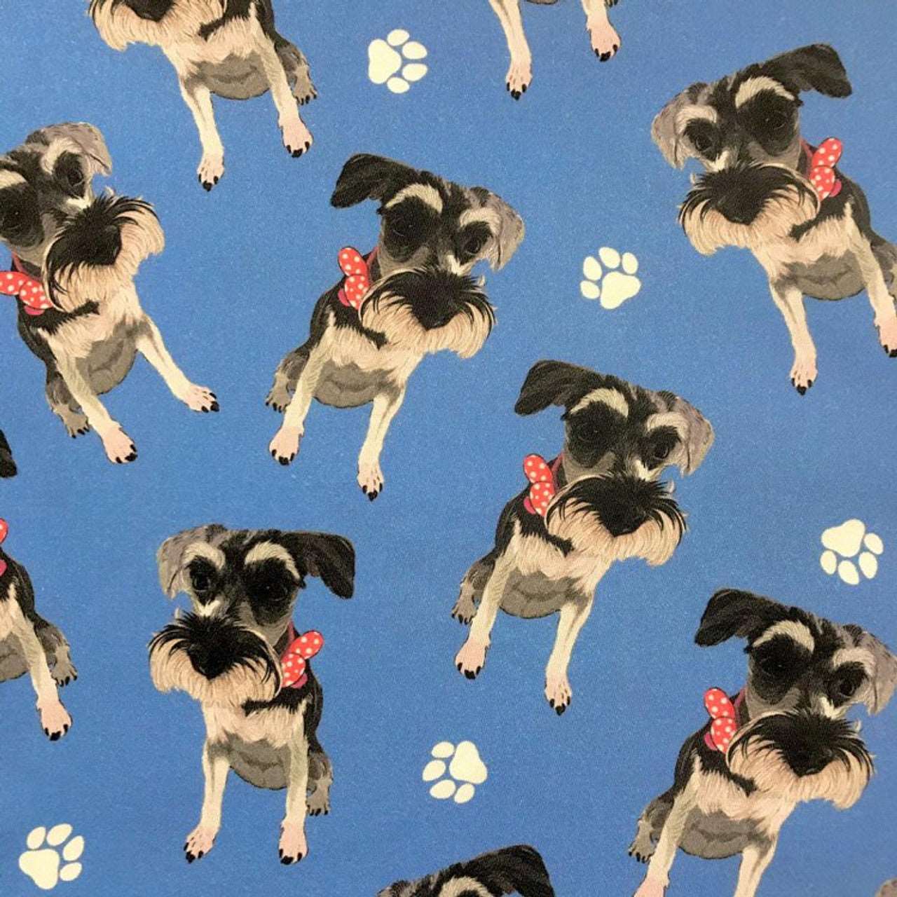 Quirky Cottons Charming Small Schnauzer Breed Paw Prints Blue (QC Miniature Schnauzer- 1 METRE PIECE)