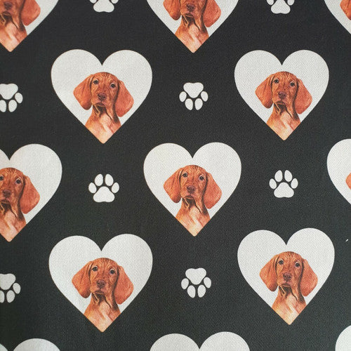 Quirky Cottons Visla Hunting Dog Breed Paw Prints Black Remnant (51cm x 156cm QC Visla)