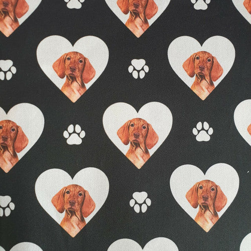 Quirky Cottons Vizsla Hunting Dog Breed Paw Prints Black Remnant (44cm x 156cm QC Vizsla)