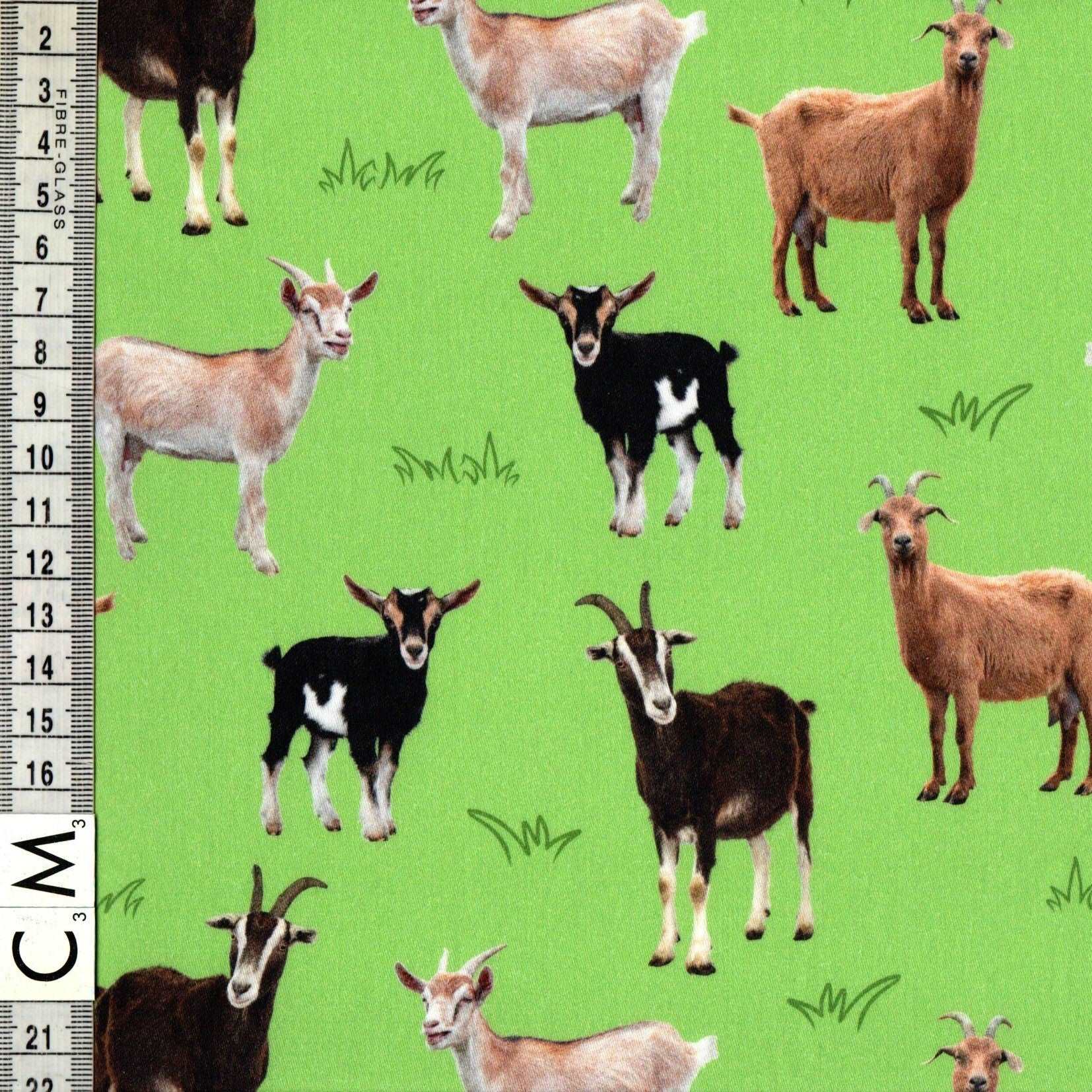 Quirky Cottons Billy Goats Animals Green Remnant (35cm x 131cm QC Goats)