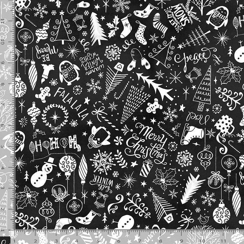 Timeless Treasures Assorted Christmas Chalkboard Text Words Black Remnant (56cm x 112cm TT Winter Wonderland 1)