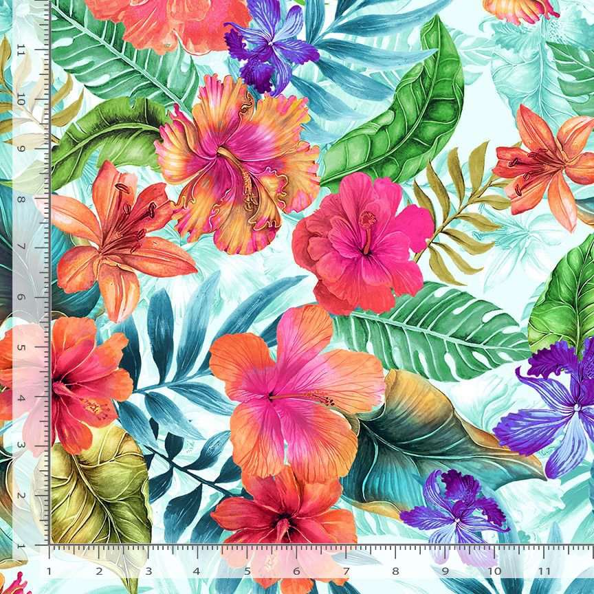 Timeless Treasures Tropical Paradise Florals Multi-Coloured (TT Hibiscus)