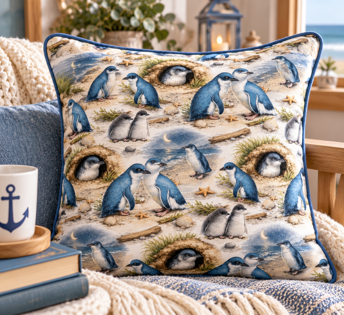 Nutex 82340 Little Blue Penguin Colour 101 Fun Whimsical Adorable Penguins Coastal 100% Cotton Fabric For Sewing & Crafts (Nutex Little Penguin 1)