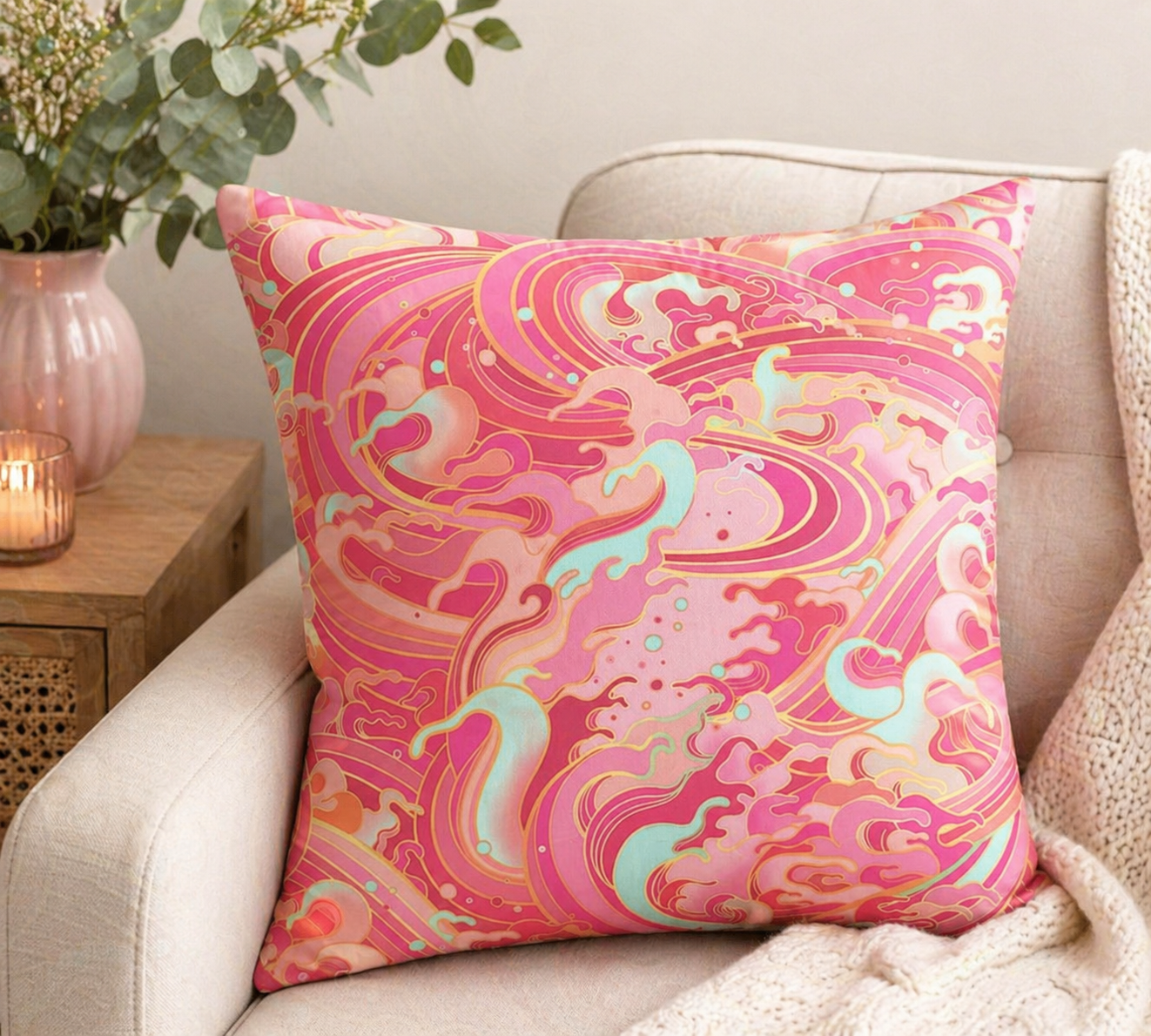 Michael Miller DDC12608-PINK-D Rolling Waves Pink Pattern 100% Cotton Fabric for Sewing & Crafts (MM Divine Oceania 2)
