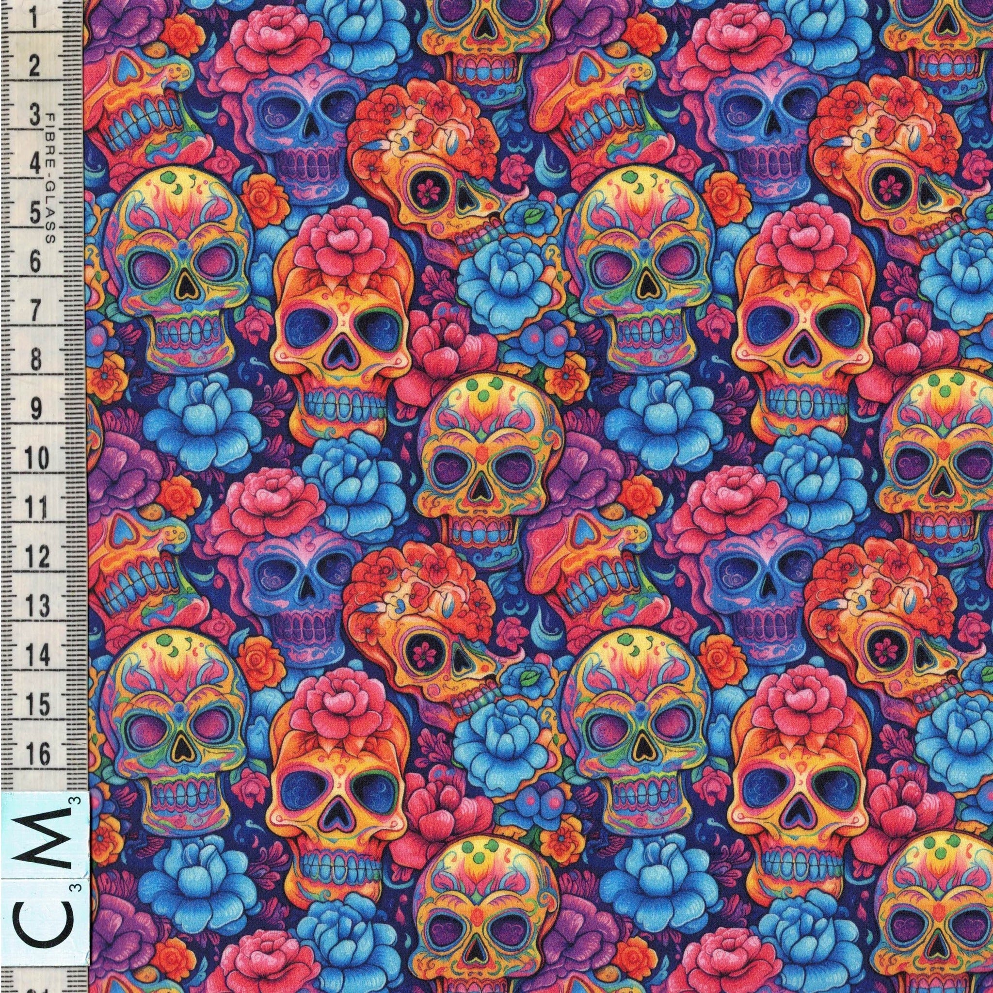 Quirky Cottons Halloween Floral Flowers Skull Bones Skeleton Multi-Coloured (QC Day Of The Dead- 1 METRE PIECE)