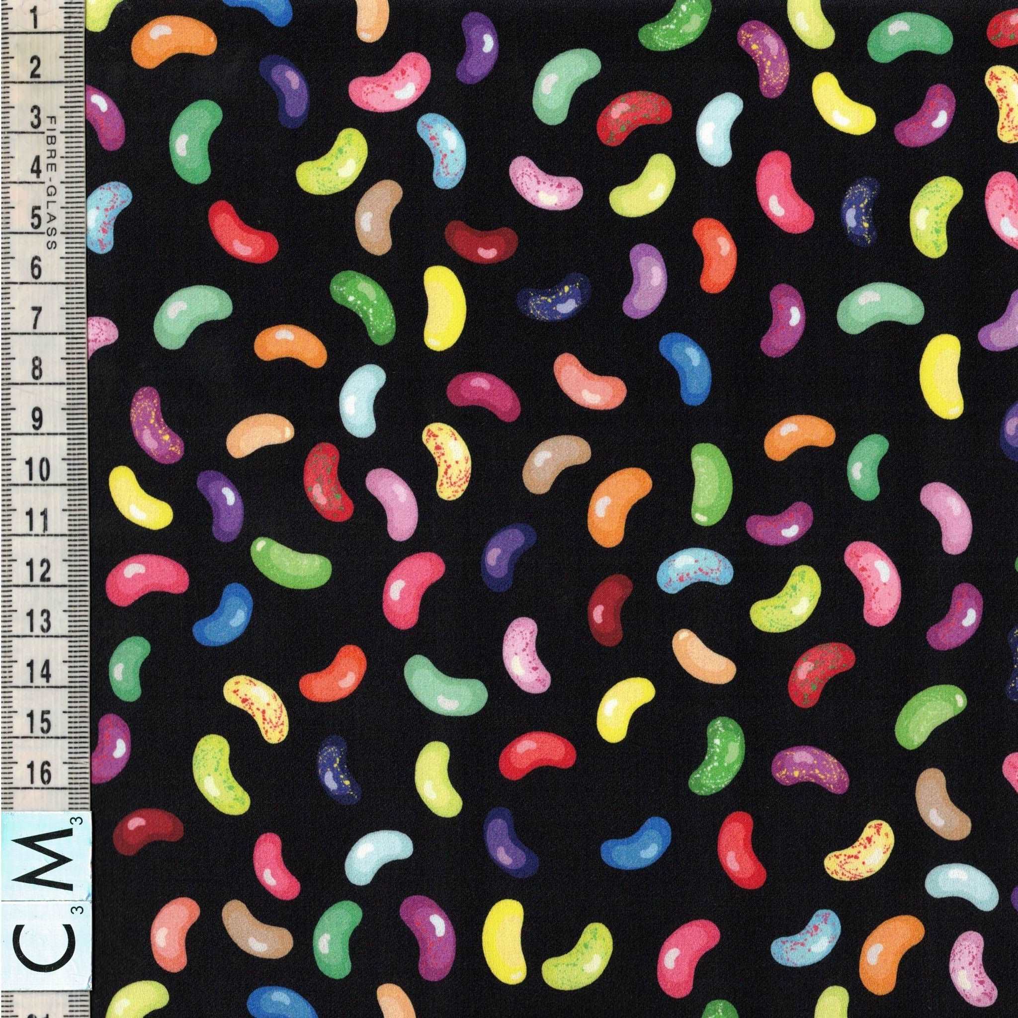 Quirky Cottons Multi-Coloured Candy Children's Sweets Treats Black Remnant (56cm x 156cm QC Jelly Beans)