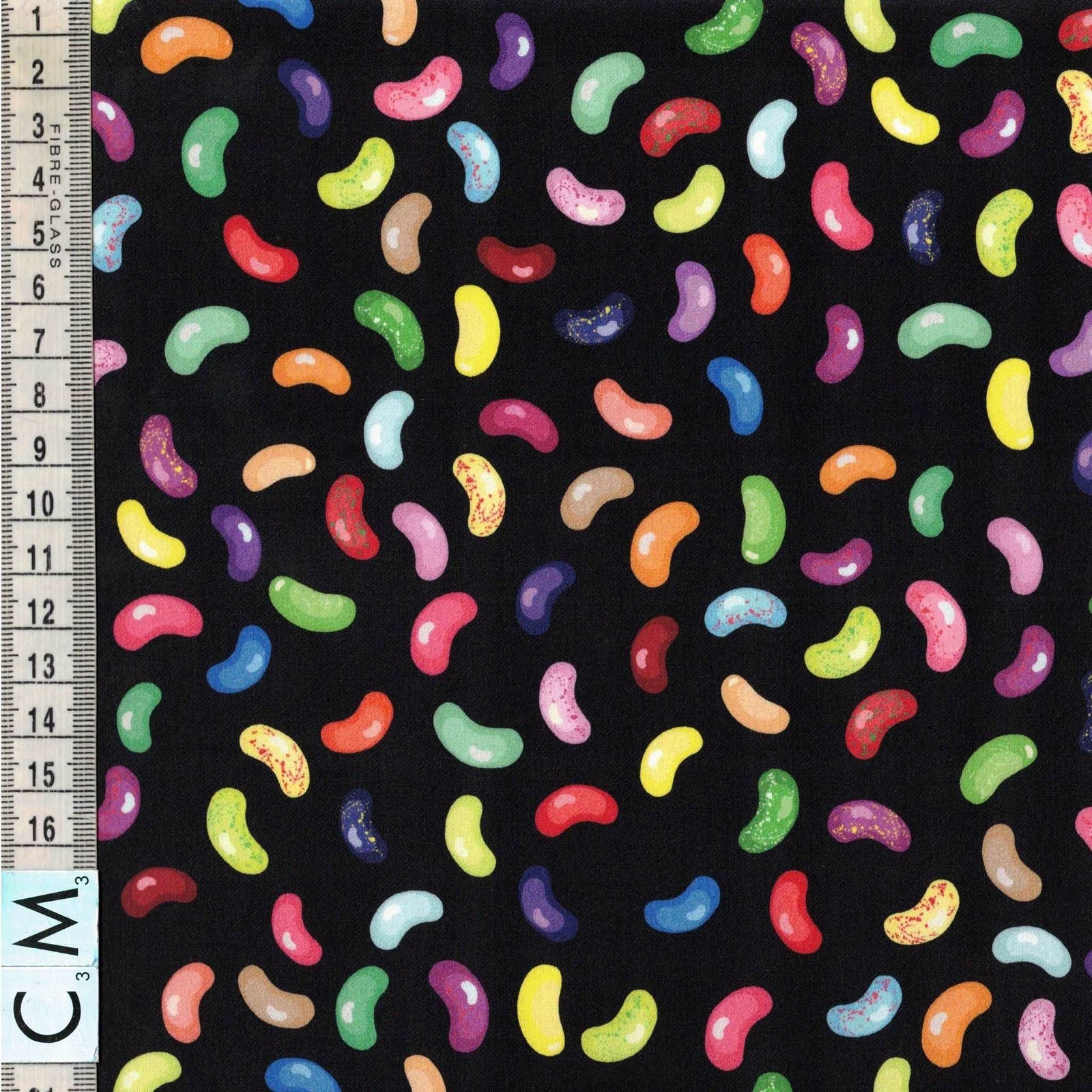Quirky Cottons Multi-Coloured Candy Children's Sweets Treats Black Remnant (56cm x 156cm QC Jelly Beans)