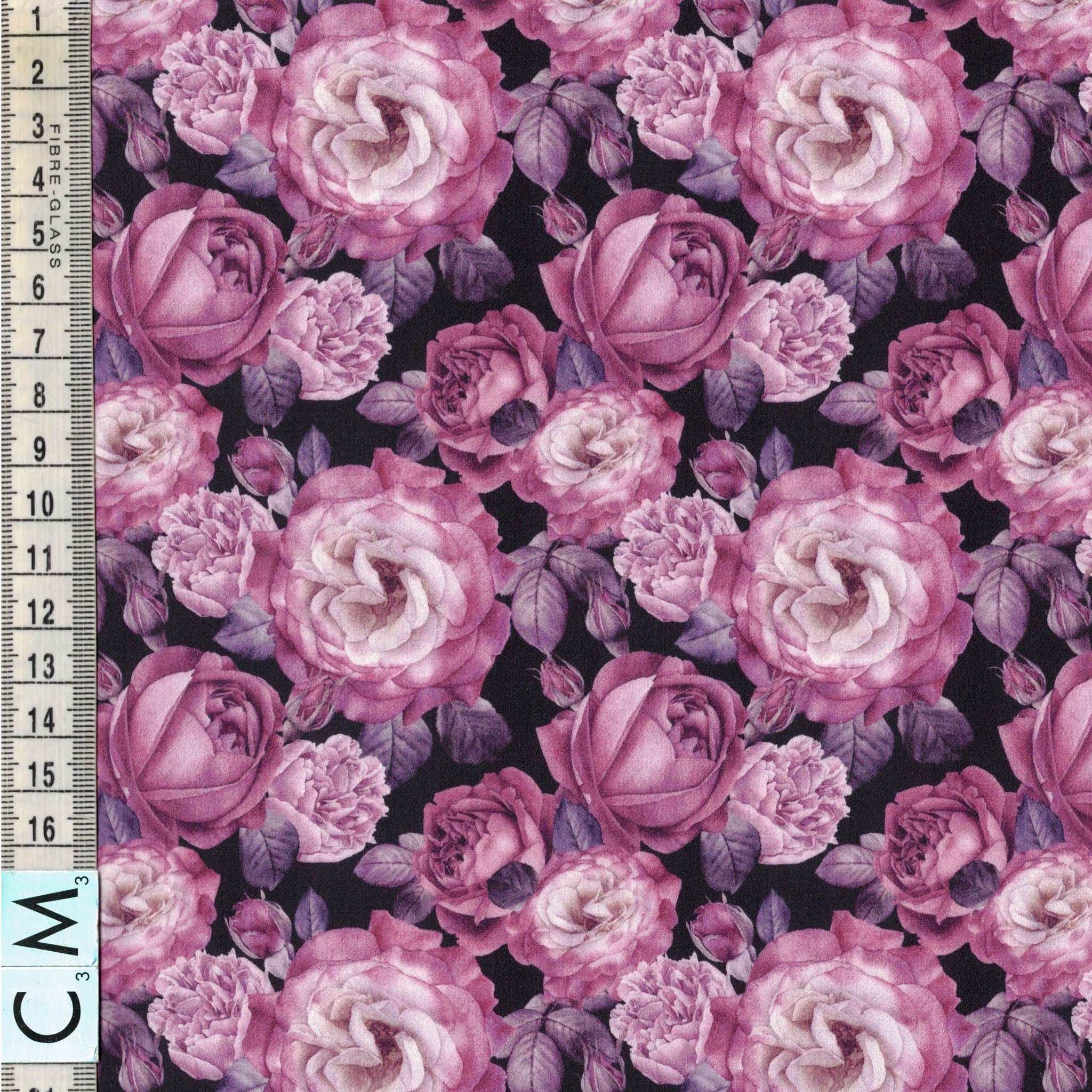 Quirky Cottons Purple Floral Flowers Nature Rose Bouquet Mauve (QC Watercolour Roses & Peonies- 1 METRE PIECE)