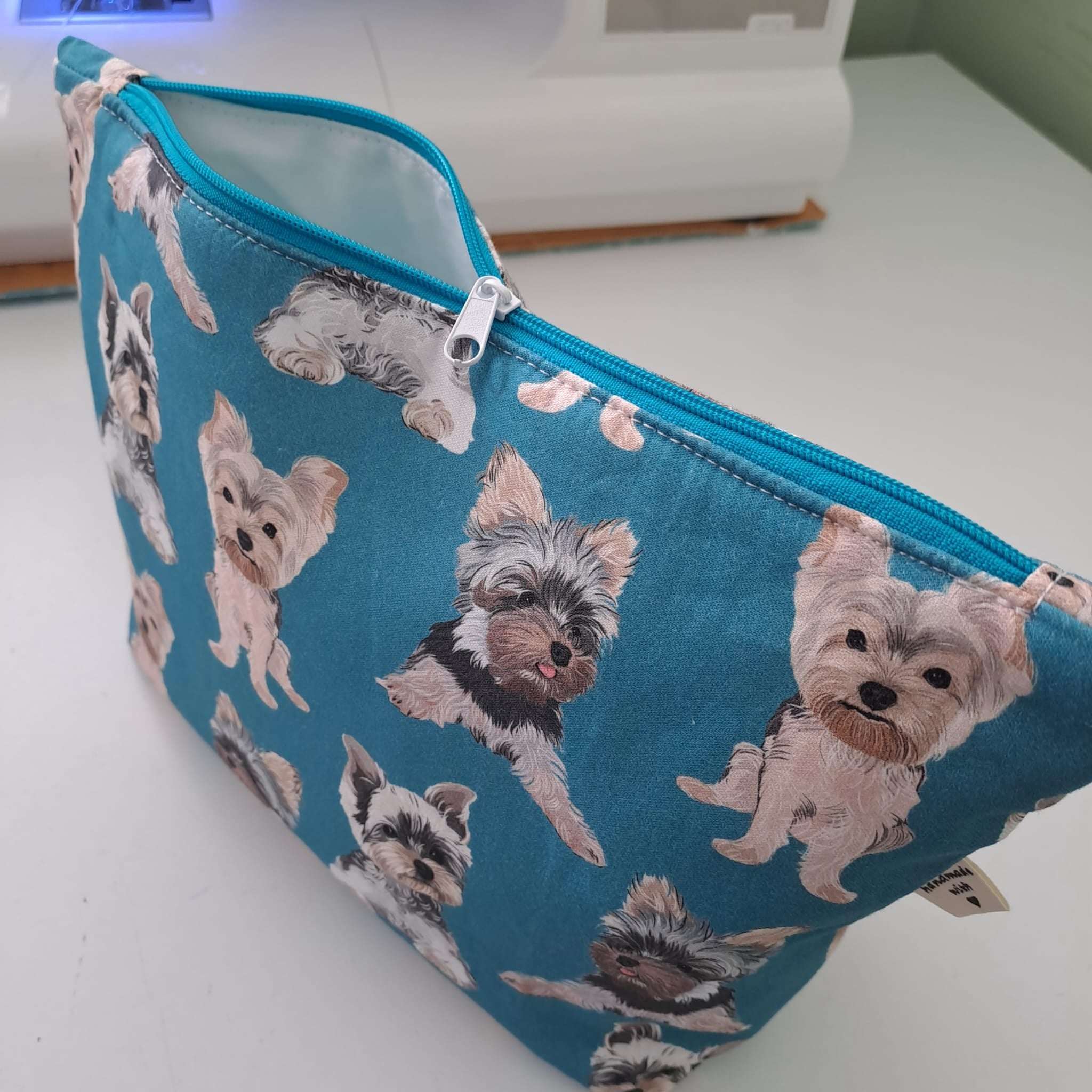 Quirky Cottons Small Dog Breed Yorkie Pet Canine Animal Blue Teal (QC Yorkshire Terrier- 1 METRE PIECE)