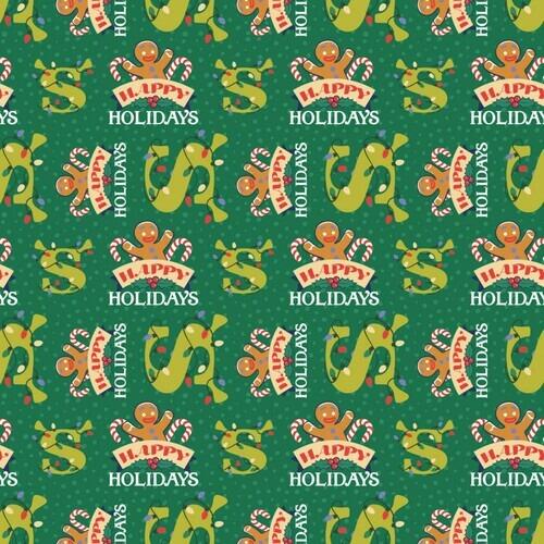 Camelot Fabrics Shrek Happy Holidays Gingerbread Man Green Remnant (56cm x 110cm Shrek 1)