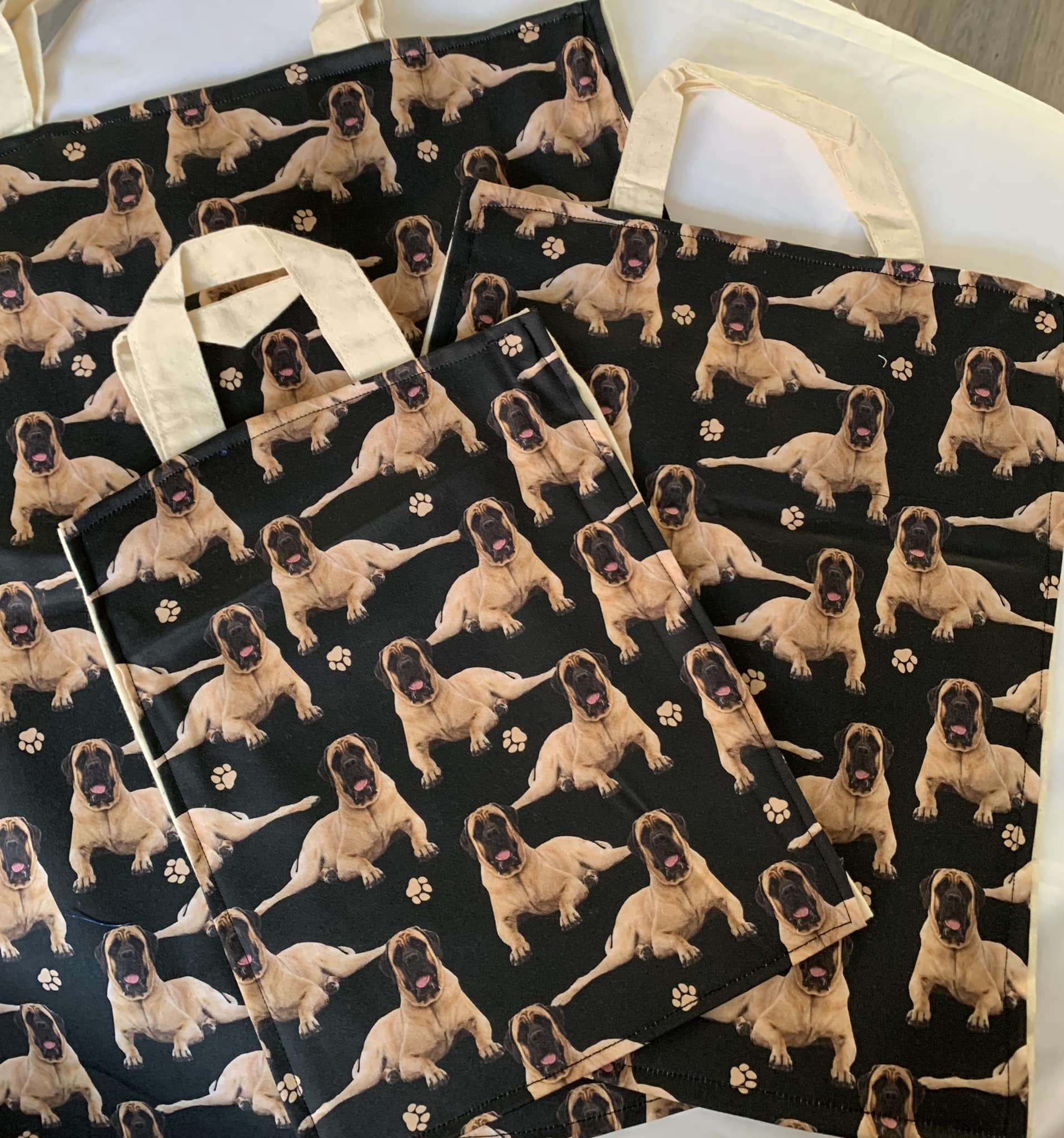 Quirky Cottons Powerful Loyal Mastiff Dog Breed Paw Prints Black (QC English Bull Mastiff- 1 METRE PIECE)