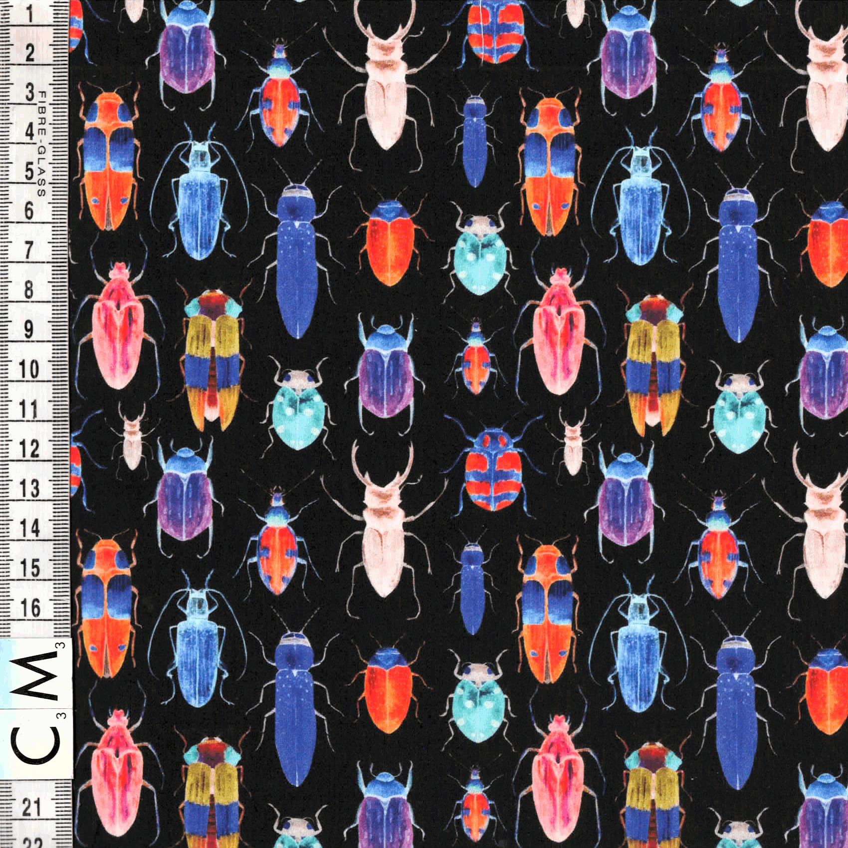 Quirky Cottons Bright Rainbow Stag Beetles Insects Animal Creatures Black (QC Bugs Are Us!- 1 METRE PIECE)