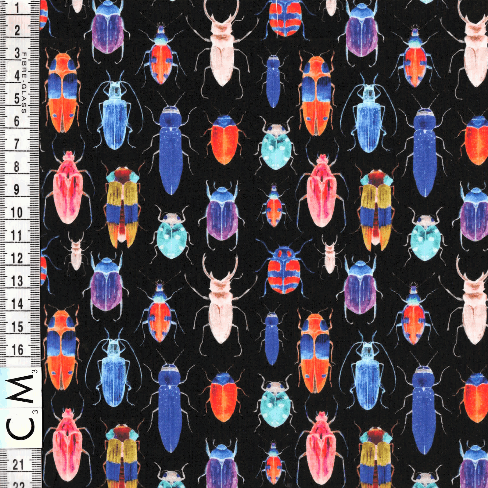 Quirky Cottons Bright Rainbow Stag Beetles Insects Animal Creatures Black (QC Bugs Are Us!- 1 METRE PIECE)
