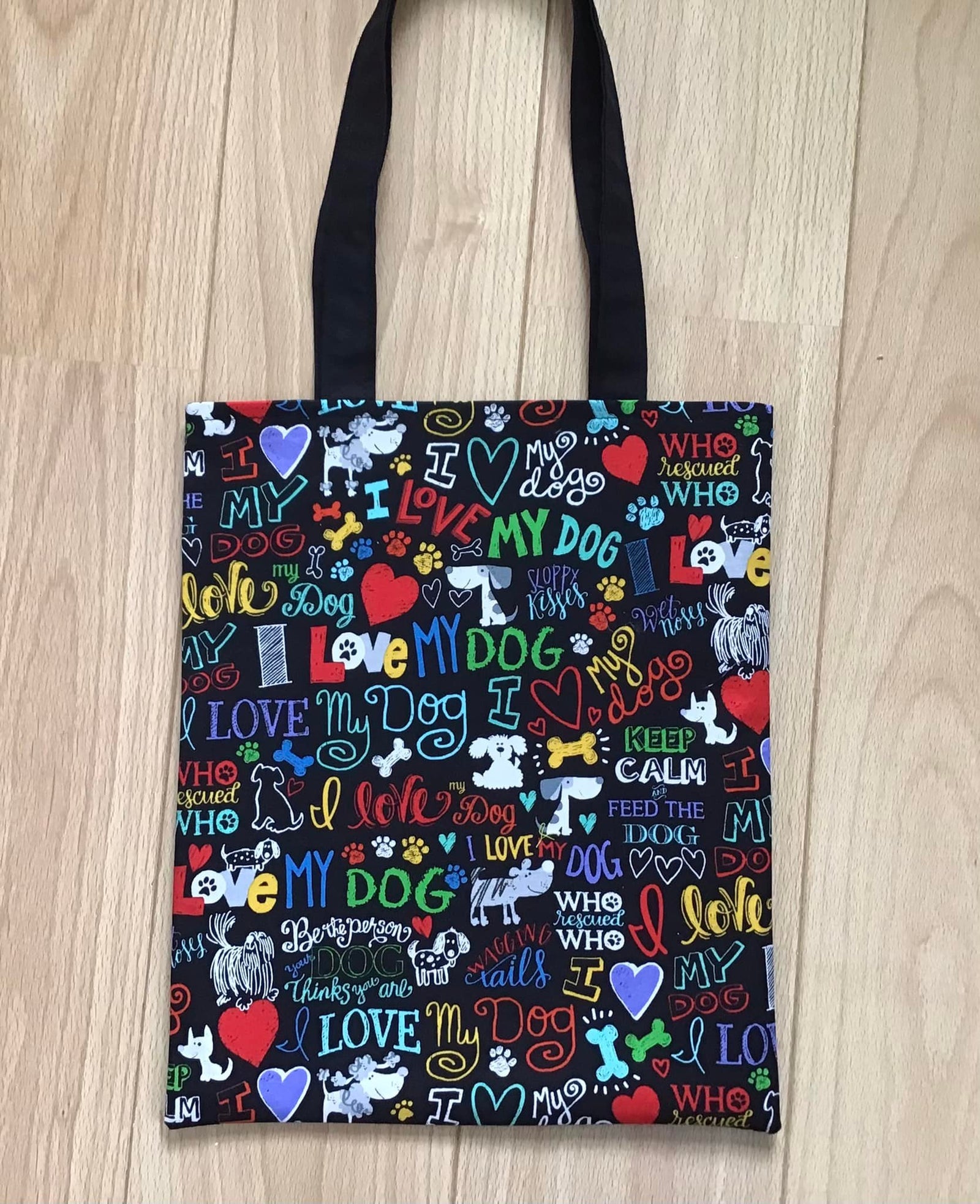 Timeless Treasures I Love My Dog Text Words Bone Paw Prints Pet Black (TT My Dog Black)