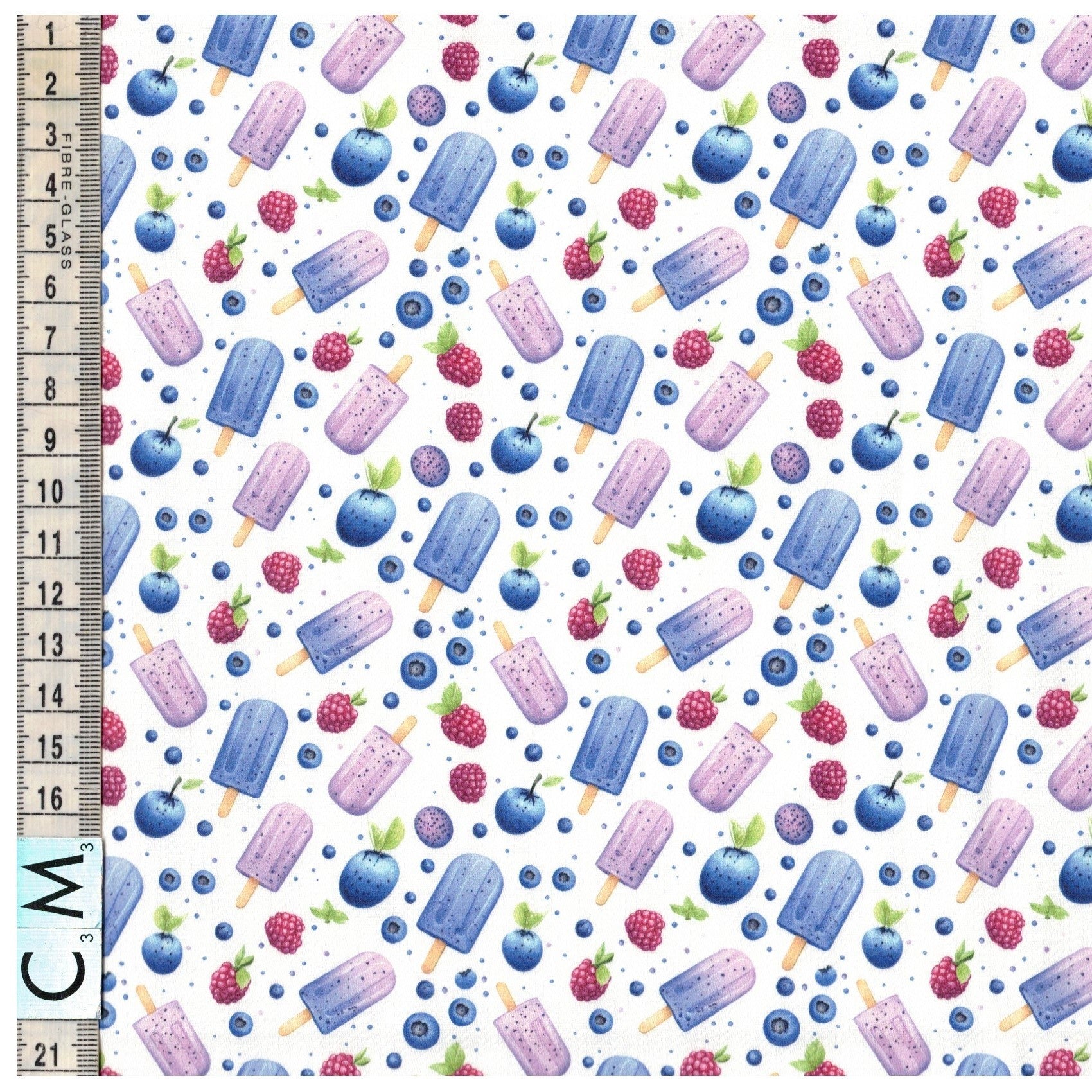 Quirky Cottons Fruit Berries Ice Lollies Frozen Popsicle White Remnant (50cm x 55cm QC Berry Treats)