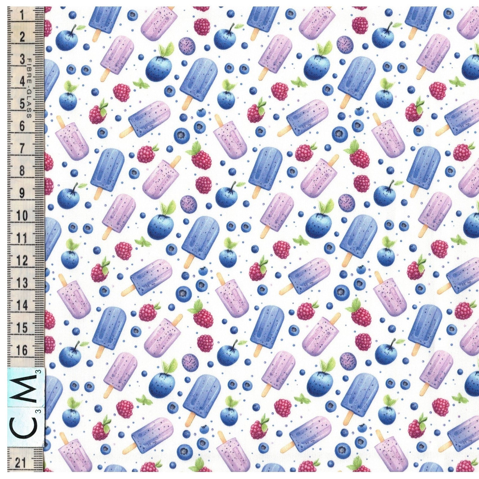 Quirky Cottons Fruit Berries Ice Lollies Frozen Popsicle White Remnant (46cm x 156cm QC Berry Treats)