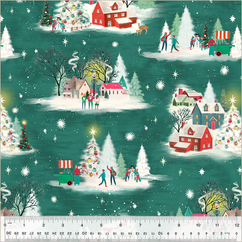 Windham Home For The Holidays Christmas Scene Green Remnant (36cm x 112cm Windham Christmas Village 1)