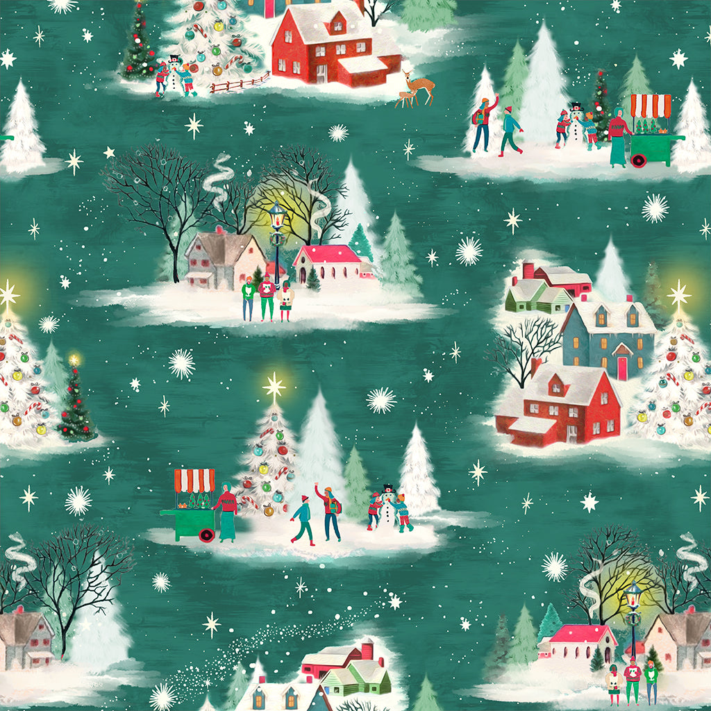 Windham Home For The Holidays Christmas Scene Green Remnant (36cm x 112cm Windham Christmas Village 1)