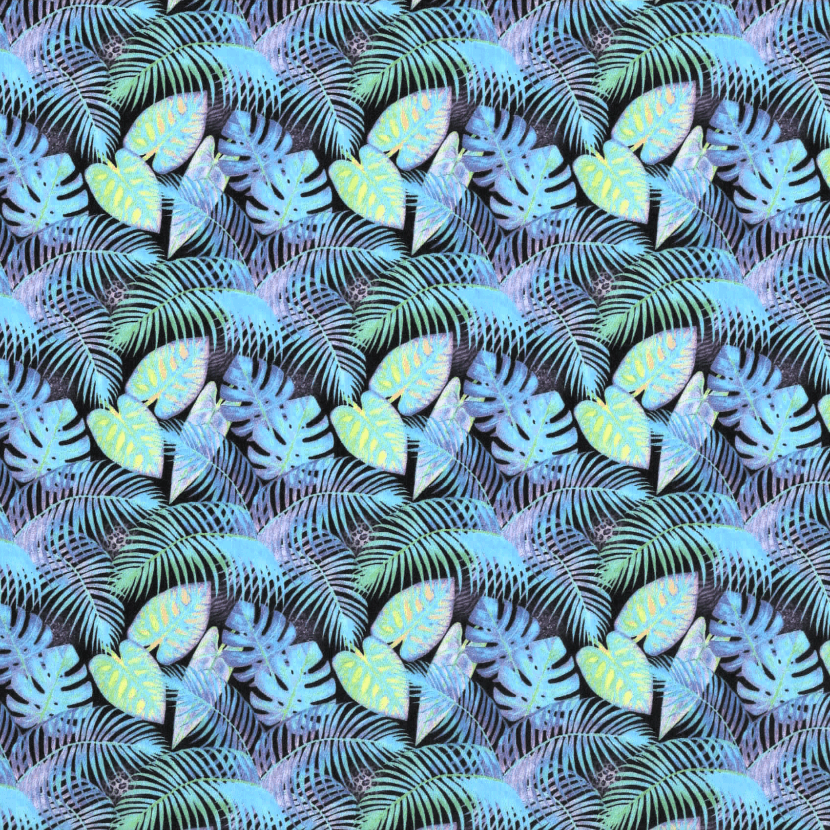 Quirky Cottons Tropical Exotic Plants Leaves Rainforest Nature Blue Green (QC Tropicana-1 METRE PIECE)