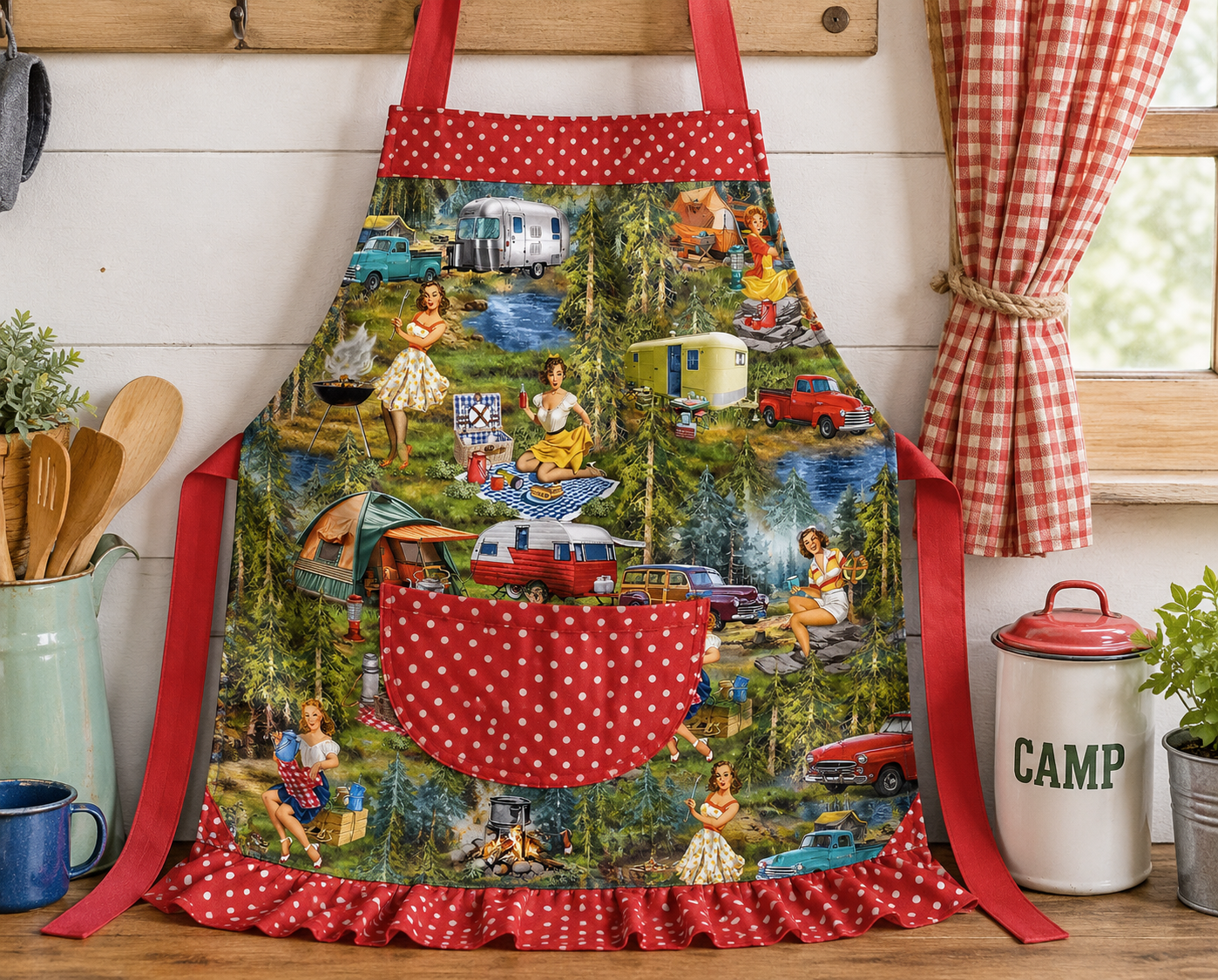 Michael Miller DCX12759-MULT-D Girls Gone Camping Pin-Up Girls Retro 100% Cotton Fabric for Sewing & Crafts (MM Girls Gone Camping 2)