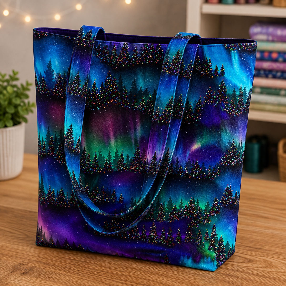 Timeless Treasures NATURE CD4022 MULTI Aurora Trees Holiday Lights Christmas 100% Cotton Remnant (54cm x 112cm TT Holiday Lights 1)