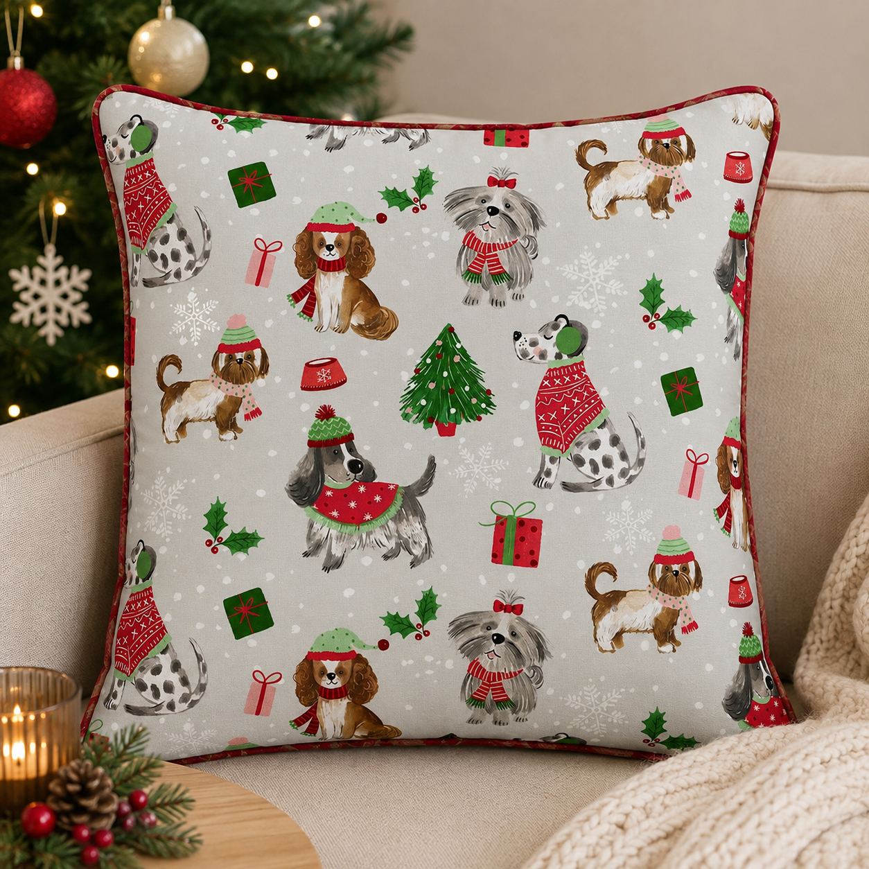 Timeless Treasures HOLIDAY CD4073 GREY Christmas Novelty Dogs 100% Cotton Fabric | Quilting, Dressmaking & Craft Fabric (TT Christmas Cheer 1)