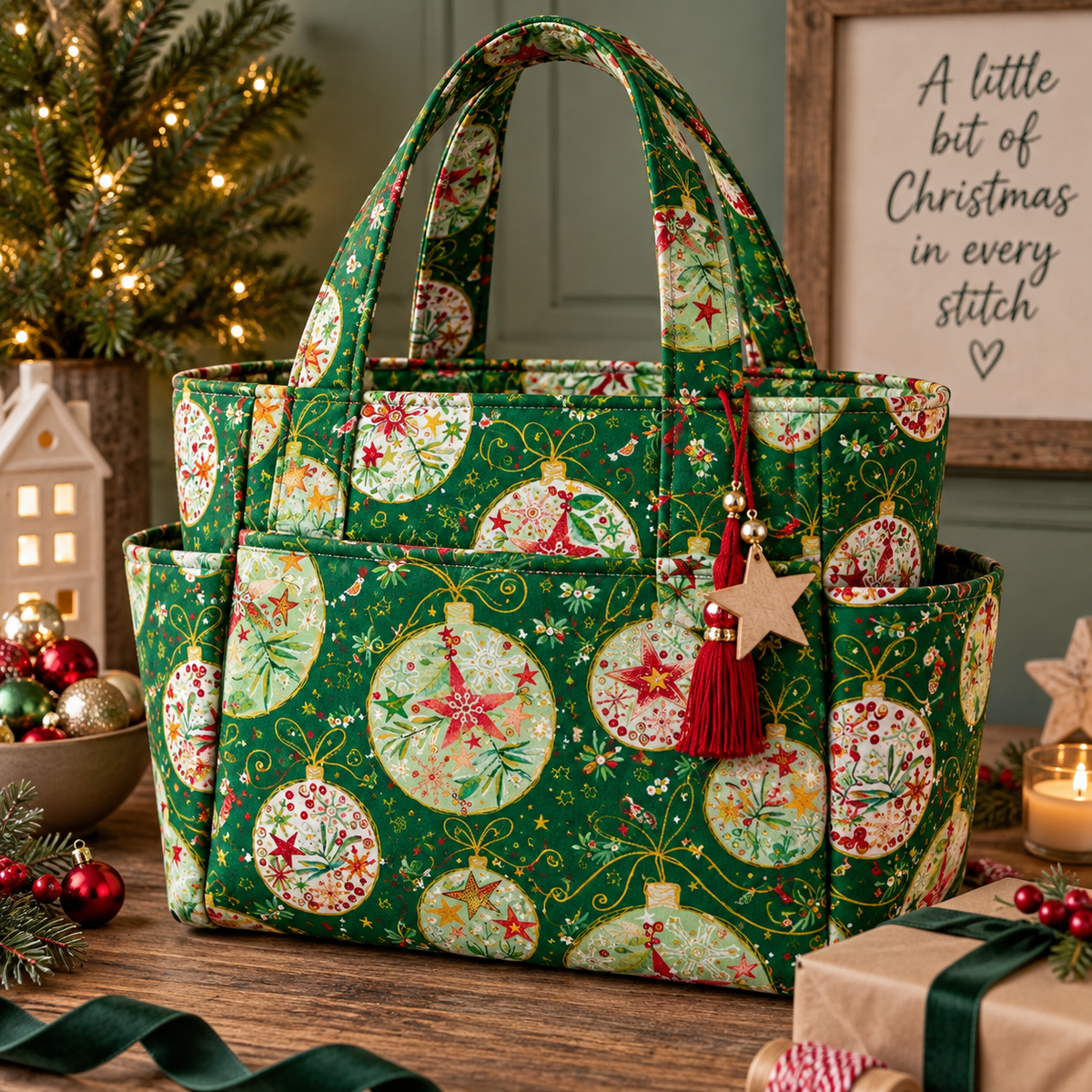 P & B Textiles TTRE 6309 G Turnowsky Treasures Festive Holiday Baubles Decorations Green Christmas Quilting 100% Cotton Fabric for Sewing & Crafts (PB Turnowsky Treasures 5)