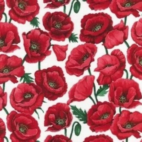 Nutex 80060 Colour 1 Poppies Remembrance Poppy Floral White 100% Cotton Fabric For Sewing & Crafts (Nutex Poppies 1)