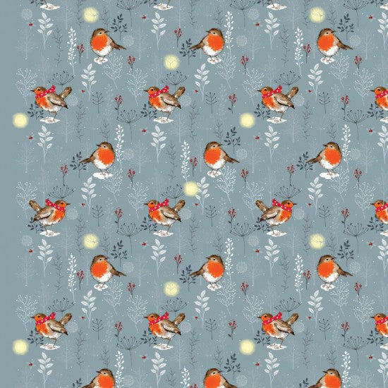 Nutex 80970 Colour 2 Winter Moon Red Robin Christmas Festive Winter Grey 100% Cotton Fabric For Sewing & Crafts (Nutex Winter Moon 2)