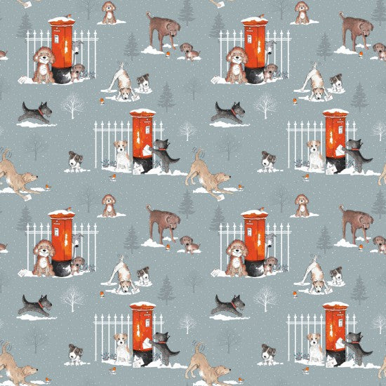 Nutex 80970 Colour 6 Winter Moon Dogs & Red Post Box Winter Grey 100% Cotton Fabric For Sewing & Crafts (Nutex Winter Moon 3)