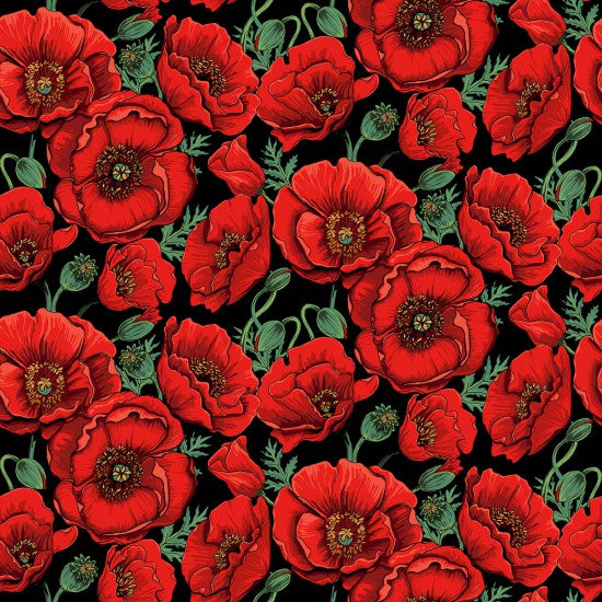 Nutex Bright Red Poppy Remembrance Day Poppies Floral Flowers Nature Black (Flower Market 2)