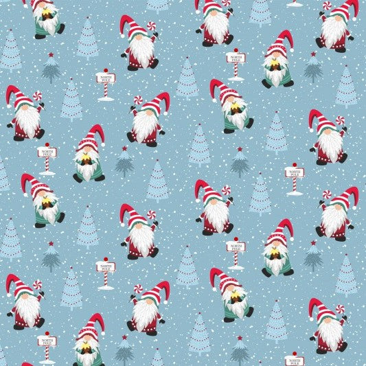 Nutex 81170 Colour 1 Winter Gonks Santa Hats Blue Festive Christmas 100% Cotton Fabric For Sewing & Crafts (Nutex Winter Gonks 1)