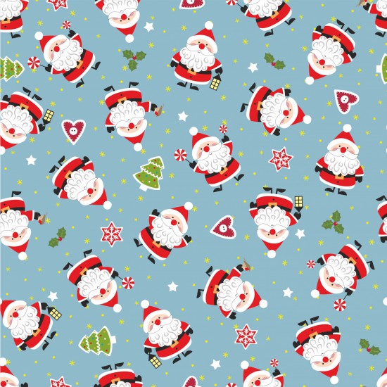 Nutex 81350 Colour 1 Little Santa Father Christmas Novelty Blue Festive Christmas 100% Cotton Fabric For Sewing & Crafts (Nutex Little Santa 1)