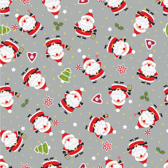 Nutex 81350 Colour 2 Little Santa Father Christmas Novelty Grey Festive Christmas 100% Cotton Fabric For Sewing & Crafts (Nutex Little Santa 2)