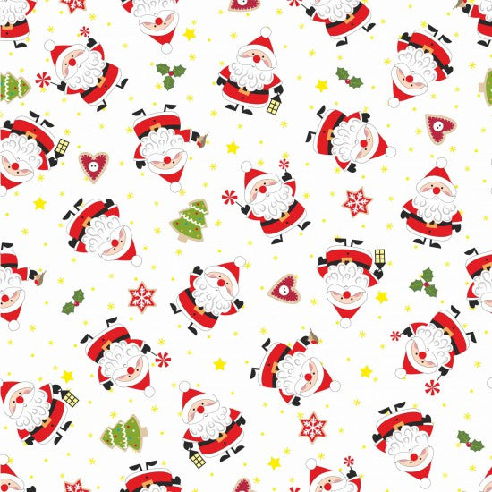 Nutex 81350 Colour 3 Little Santa Father Christmas Novelty White Festive Christmas 100% Cotton Fabric For Sewing & Crafts (Nutex Little Santa 3)