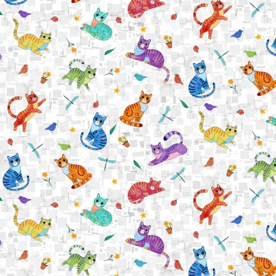 Nutex Novelty Colourful Bright Cats Animals Pets Feline Nature Scatter White (Cool Cats 1)
